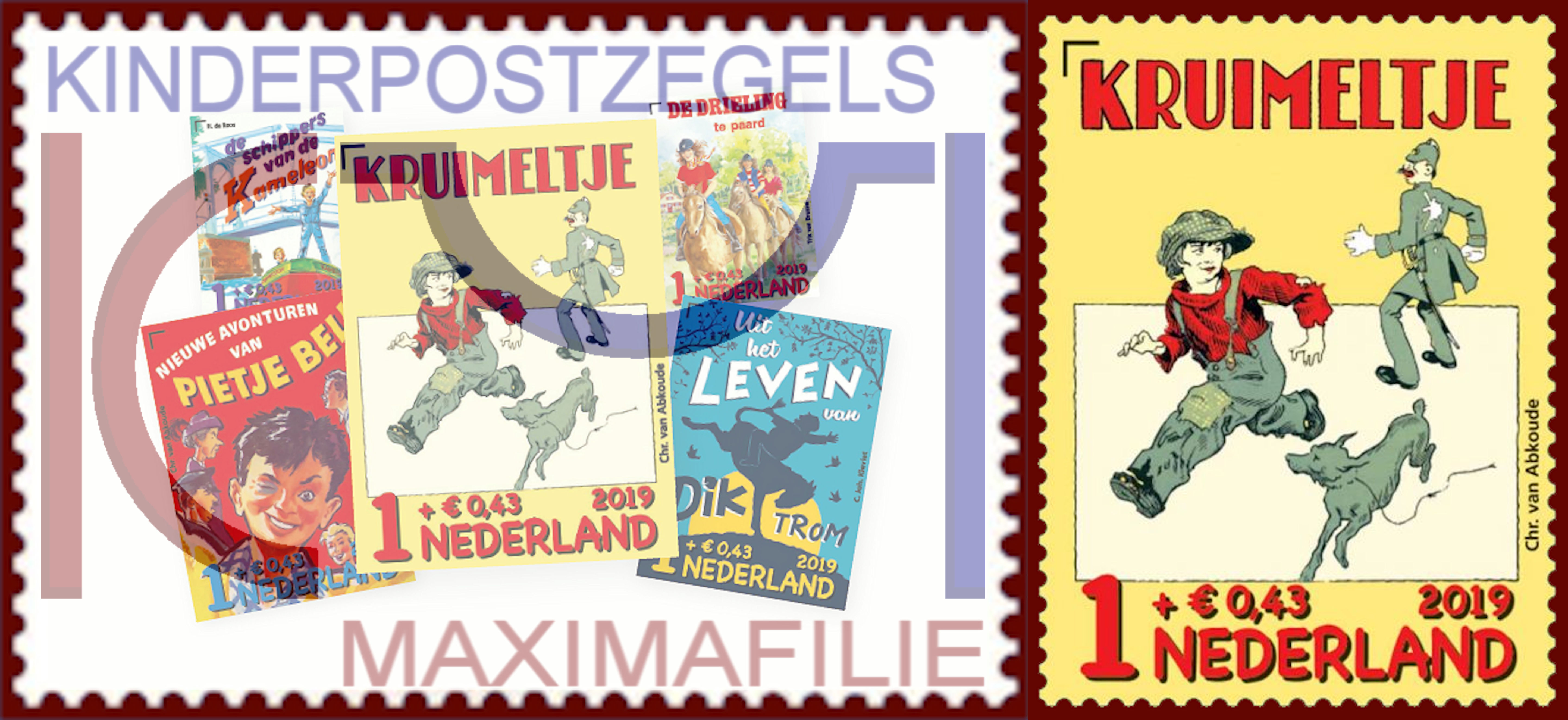 Kinderpostzegels 2019 Uitgeverij Kluitman Pietje Bell Dik Trom Kruimeltje Schippes Kameleon